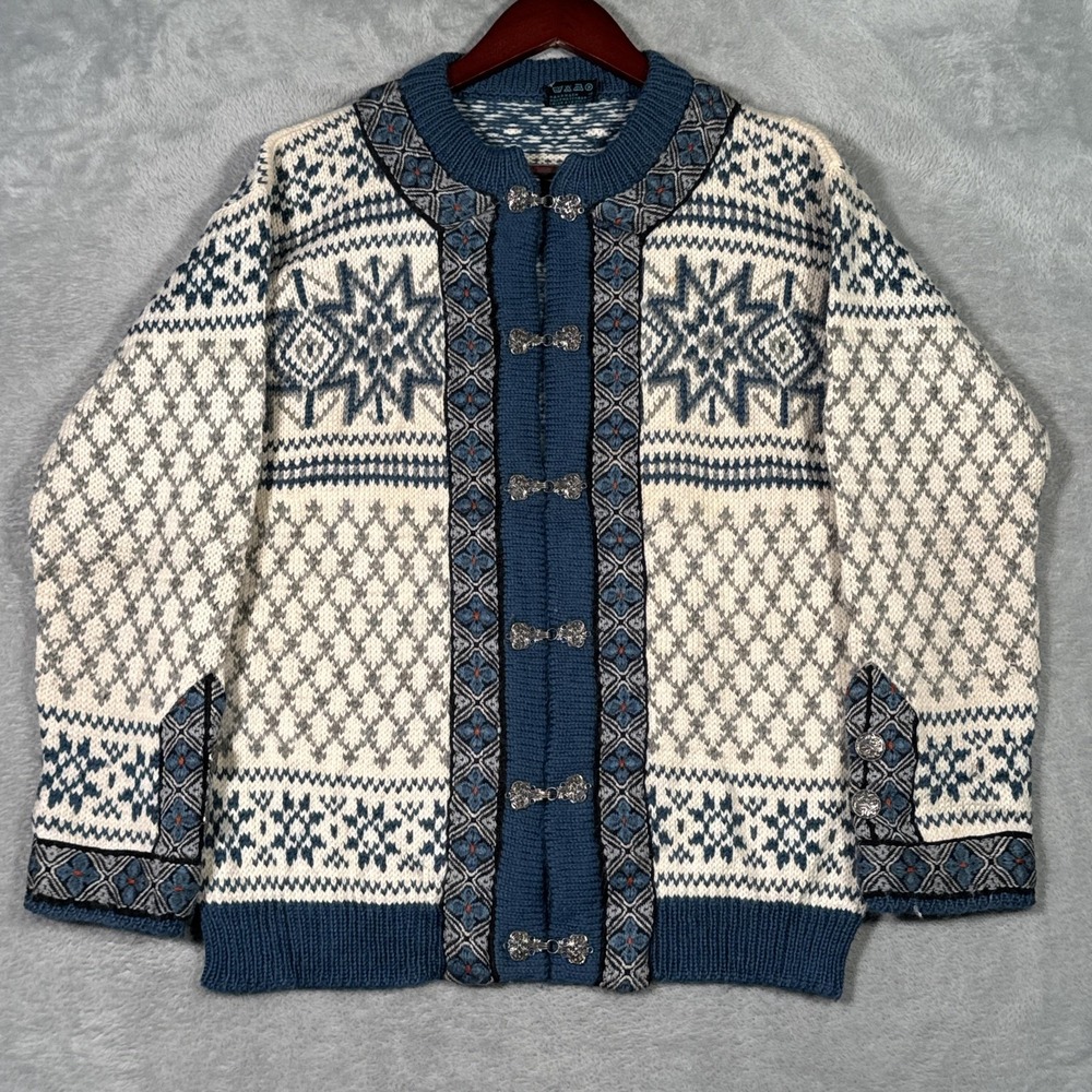 Dale Of Norway Sweater Womens M/L 44 White Wool Nordic Fair Isle Cardigan Ski